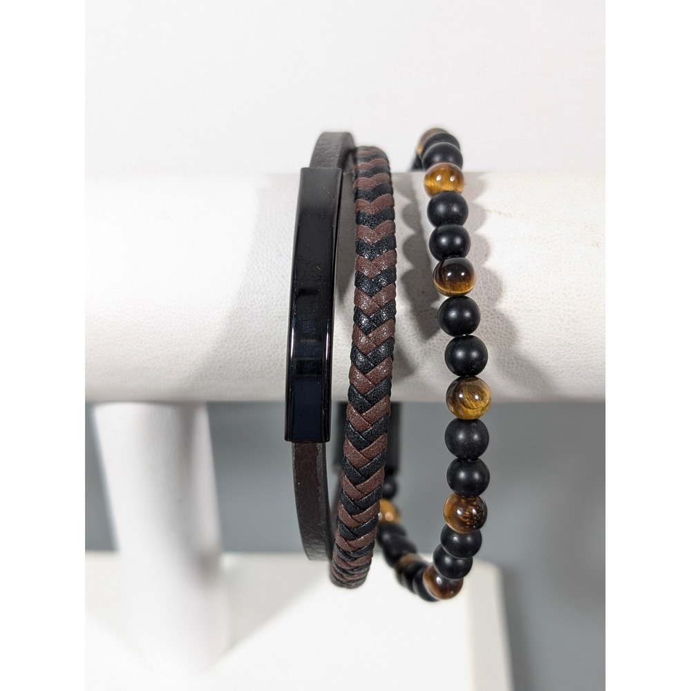 KC Premium Mens Follow Your Passion Leather Tiger Eye Bracelet 7.5 Inch